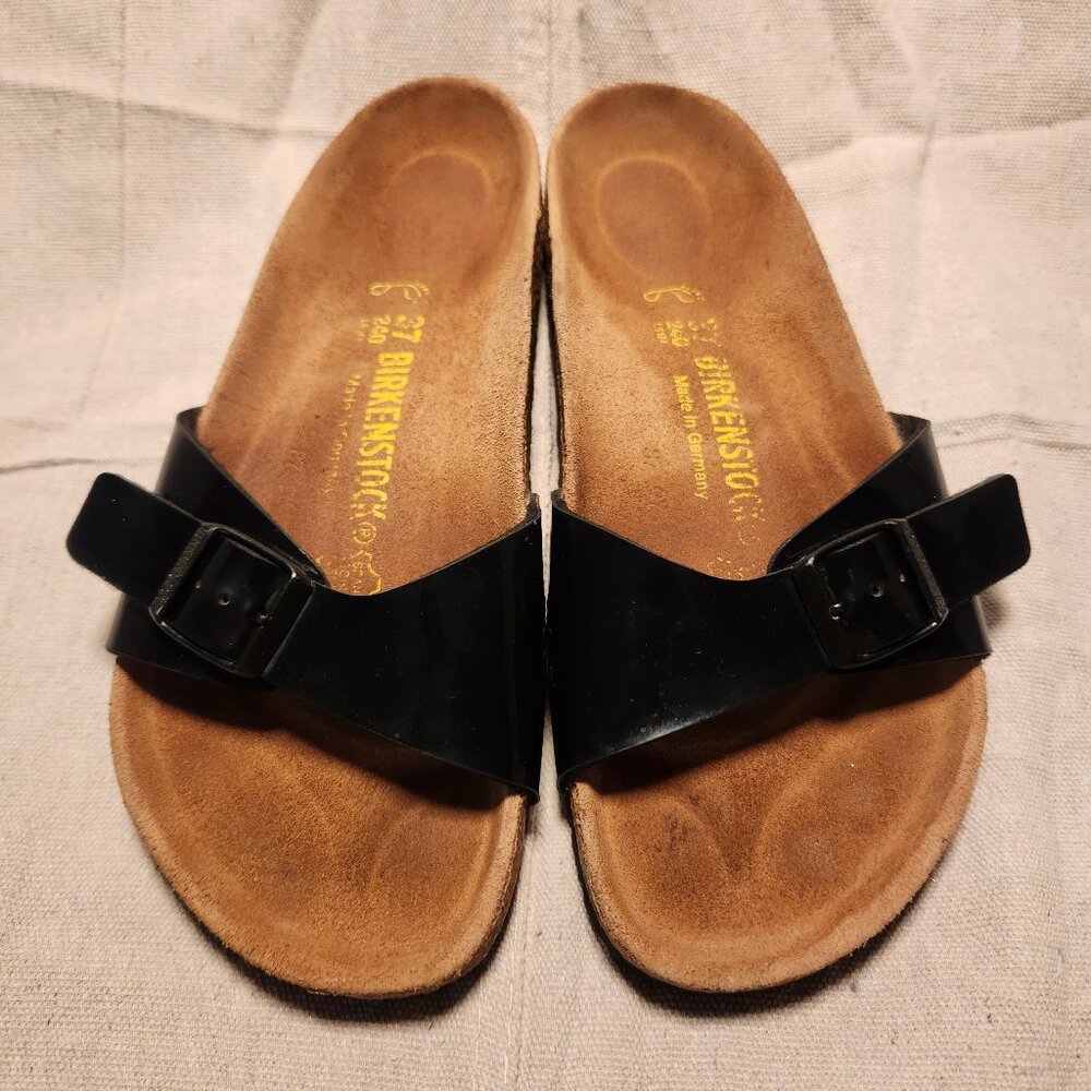 Birkenstock Madrid Patent Black Slide Sz 37EU, 6.5W, 4.5M
